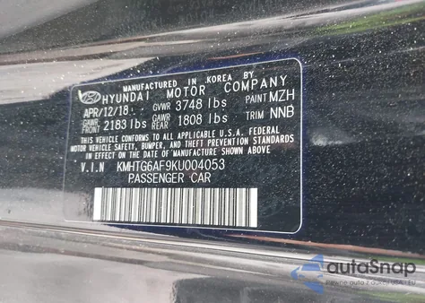 2019 Hyundai Veloster 2.0 из США, поврежденный, VIN KMHTG6AF9KU004053